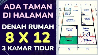 Denah Rumah Minimalis 3 Kamar Tidur Ukuran 8x12 Ada Taman Di Halaman [upl. by Katy]