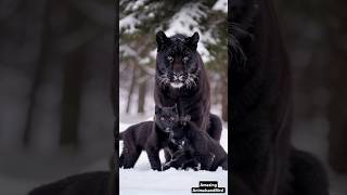 Heartwarming Moment Snow Black Panther Gently Smooches Her Two Cubs [upl. by Eyssej]