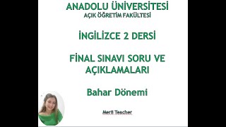 ANDAÖF İNGİLİZCE 2 BAHAR DÖNEMİ FİNAL SORULARI [upl. by Oivat453]