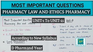 Most Important questions of Pharmacy Law And Ethics  D Pharm2nd Year by Eazy Pharma [upl. by Atteragram]