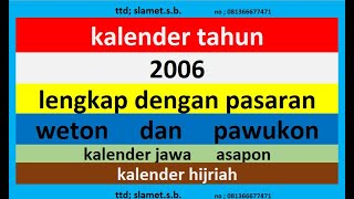 kalender 2006 lengkap pawukon  weton  pasaran kalender jawa  hijriah [upl. by Eelahs]