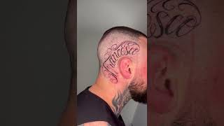 FRANCESCO  Lettering tattoo on head letteringart calligraphy calligraphytattoo [upl. by Ennovad965]