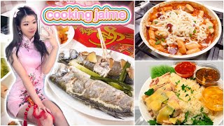 cooking jaime 🍳  CNY dinner udon tteobokki hainan chicken 🍜 ft xchocobars 🥰 [upl. by Asaret]