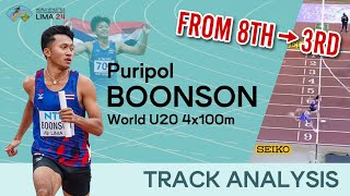 Track Analysis  Pruipol Boonson’s charge to the line  World U20 4x100m Final [upl. by Ahseyt]