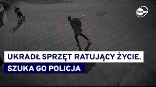 Ukradł defibrylator w Toruniu Policja apeluje o pomoc w ustaleniu tożsamości mężczyzny [upl. by Acissev]