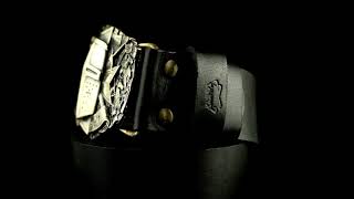 Leather belt with brass buckle “Templar” [upl. by Harden]