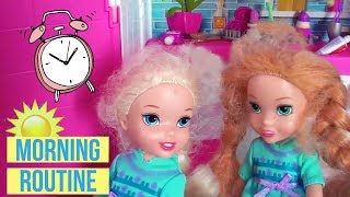 Anna and Elsa Toddlers School Morning Routine  Barbie Dolls  Rapunzel  Belle  Toys In Action [upl. by Pettiford]