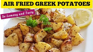 Simple Air Fryer Lemon Roasted Greek Potatoes Recipe How To Air Fry Potatoes Golden Brown VEGAN [upl. by Neret]