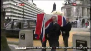 Thatchers Funeral  VIDEO Margaret Thatchers Coffin Arrives at St Clement Danes  HD [upl. by Duleba]