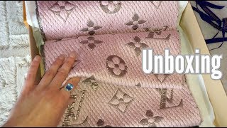 UNBOXING Louis Vuitton LOGOMANIA SHINE SCARF 2018  louisvuitton InVogueUKfashion [upl. by Nosaes]