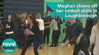 Meghan shows off her netball skills in Loughborough [upl. by Akihc260]