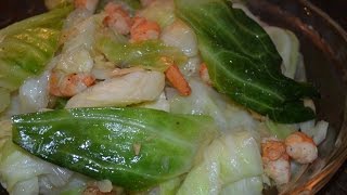 Ginisang Repolyo with Shrimps or Hipon Filipino Recipe Sauteed Cabbage with Shrimps [upl. by Analad]