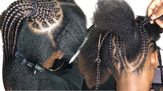 Braided Updo ponytail Tutorial nice and full on Natural hair  Summertime Go To Braids [upl. by Grae]