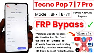 Tecno Pop 7 Pro BF7h FRP Bypass Without PC Android 1213  TECNO BF7h Google Account Bypass 2024 [upl. by Lorou]