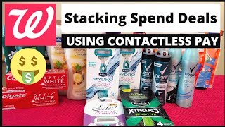 USING CONTACTLESS PAY  STACKING SPEND DEALS  WALGREENS COUPONING [upl. by Aicela]