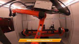 Alba Automazione  IMPIANTO STANDARD DI SALDATURA CON ROBOT E POSIZIONATORE DOPPIO TORNIO [upl. by Miran]