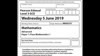 Pure Maths Paper 1 2019 Pearson Edexcel A level maths [upl. by Kalie]