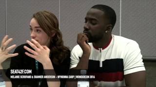 Melanie Scrofano amp Shamier Anderson Wynonna Earp WonderCon 2016 Interview [upl. by Nnaecyoj]