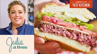 How to Make BestEver Juicy Beef Burgers  Julia at Home [upl. by Hsirrap]