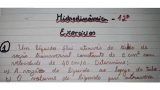 Aula 2 Exercícios sobre Vazão volumétrica e Equação de Continuidade [upl. by Eelah282]