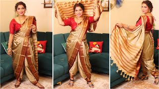 How To Wear Nauvari Saree  Dhoti Style Saree draping Maharashtrian Saree Draping Silk Saree [upl. by Kipp]