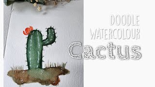 Watercolor doodle cactus plant cactus watercolor doodle beginners plants serainila aquarelle [upl. by Gnet]