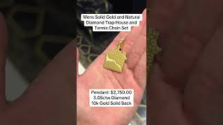 Mens Solid Gold amp Natural Diamond Trap House amp Tennis Chain Set goldpendants diamondpendant [upl. by Aneerol68]