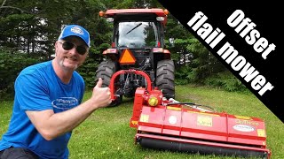 Offset flail mower for tractor Del Morino Centurion Super 158 overview on a Kubota L4760 [upl. by Nnayar221]