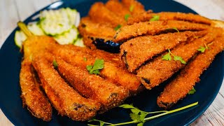 CRISPIEST Fried Eggplant VEGAN  TASTIEST Fried Baingan With A Twist [upl. by Huskey]