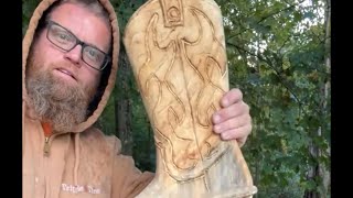 Chainsaw carving a COWBOY BOOT chainsawcarving woodworking artsandcrafts [upl. by Won567]