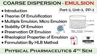 Emulsion  Coarse dispersion  Part2 Unit3  Physical pharmaceutics 4th Semester  carewell P [upl. by Eniamrehs]