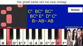 Kal Ho Na Ho  Piano Tutorial with Notes [upl. by Hatty]