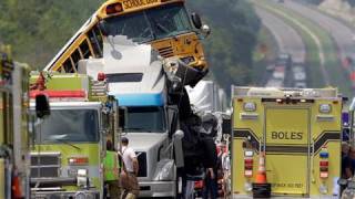 2 School Buses Crash Into Pickup and Semi Cab 2 Dead [upl. by Ximenez]