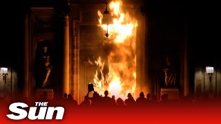 Shocking moment town hall engulfed in flames in Bordeaux as protests spread in France [upl. by Akehsay80]