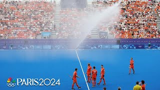 WATCH OUT Water cannon turns on MIDGAME during gold medal match  Paris Olympics  NBC Sports [upl. by Oemor]