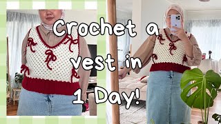 Crocheting a cute sweater vest in 24 hours challenge [upl. by Georas]