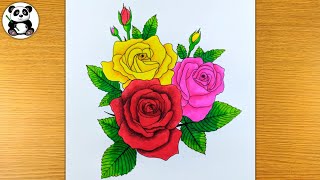 How to draw and colours bunch of rose flowers  TaposhiartsAcademy [upl. by Anehsat865]