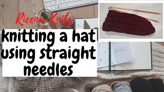 Knitting a SIMPLE HAT using STRAIGHT NEEDLES [upl. by Early]