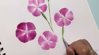 はじめてのトールペイントNo71花言葉は「純粋な愛」ナデシコの花の描き方➖How to draw amp pain Fringed Pink Flowers Acrylic painting [upl. by Yniatirb]