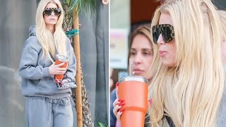 quotJessica Simpsons Disheveled Look ClipIn Hair Extension Mishap  LA Outingquot [upl. by Atirahs312]