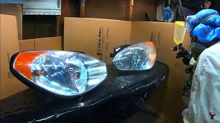 2K Clear Coat Headlight Restoration Using Cheap Harbor Freight Purple Spray Gun  Upol Clear [upl. by Baumbaugh]