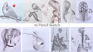 10 easy drawing ideas  Pencil Sketch for beginners  How to draw  step by step [upl. by Adekam]