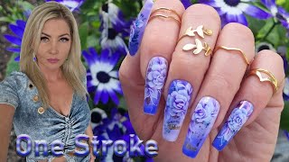 One stroke roses nail art Designer gradient nails tutorial [upl. by Paza]