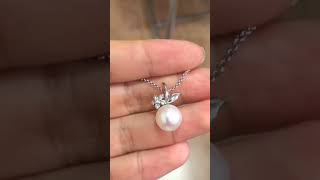 98mm Genuine akoya pearl natural diamond Platinum necklace necklace jewelry akoya platinum [upl. by Adyht]