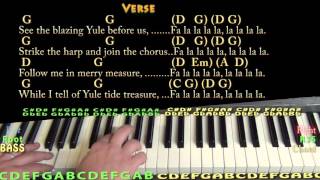 Deck the Halls Christmas Piano Cover Lesson in G with ChordsLyrics [upl. by Kerr]