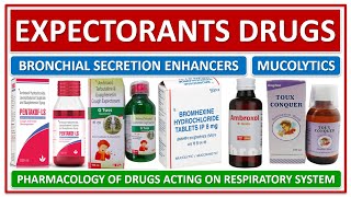 EXPECTORANTS DRUGS BRONCHIAL SECRETION ENHANCERS MUCOLYTICS BASIC USE PHARMACOLOGY SIDE EFFECTS [upl. by Atirahs]