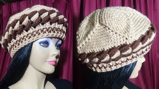 Como tejer la boina N° 10 a crochet para mujer en punto Hojas en Relieves Olas y Elástico [upl. by Lamoureux]