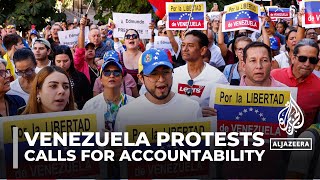 Venezuelas disputed presidential results Thousands protest to demand accountability [upl. by Molahs]