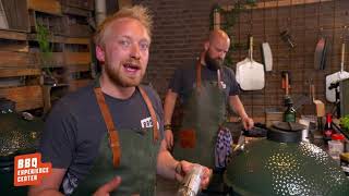 Langzaam gegaarde varkenswangen met kriekbier  BBQ recept  Big Green Egg Bastard en Kamado Joe [upl. by Uke]