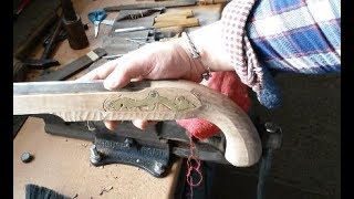 Kentucky flintlock pistol build Pt 7 inletting the sideplate and preshaping the the pistol grip [upl. by Ahsatel]